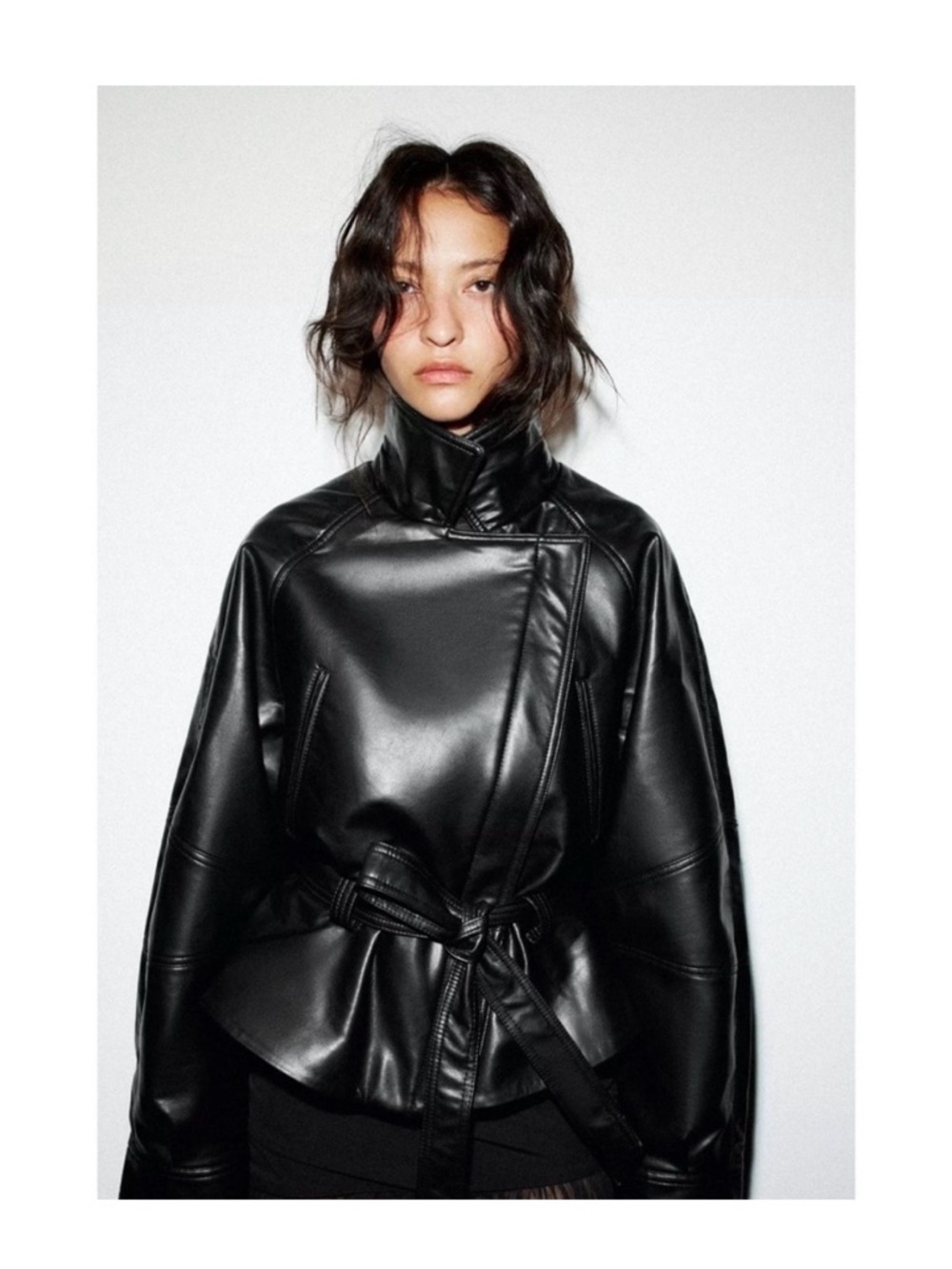 Zara Faux Leather Peplum Belted Jacket - Women